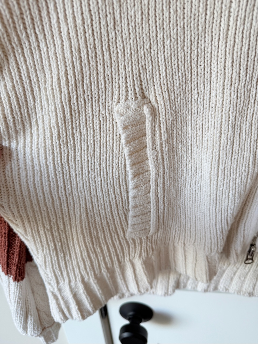 Pilcro Cream zip. Down cardigan with Brown Tiger Intarsia sz L - Picture 4 of 8